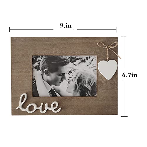 Simelecor 4X6 Love Picture Frame Wood Horizontal With Heart For Table Top And Wall Mounting-Distressed Wooden Photo Frame Hd Glass Inside (Wood) #TOP4