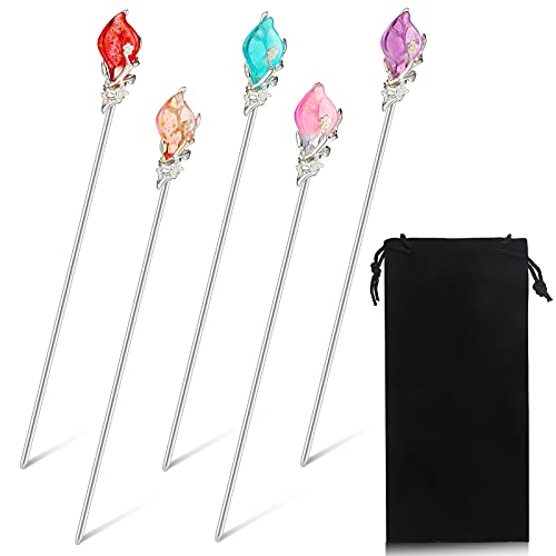 5 Pieces Chinese Classical Glaze Hair Stick Metal Hanfu Chinese Style Rhinestone Hair Stick Hanfu Traditional Style Hair Forks Hair Chopsticks Hair Making Accessories for Women