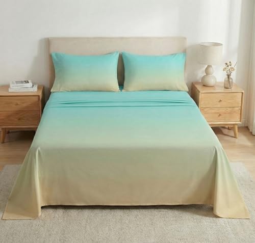 Image of BSB HOME Double Bedsheet with 2 Pillow Covers | Cloud Cotton Feel 300 TC Digital Print Bedsheet for King Size Bed | Luxury Bedding for Bedroom Home Decor | 108 x 108 Inches (Aqua Sand Ombre)