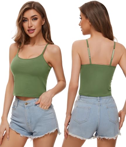 Air Curvey 3-Pack Womens Short Camisole Built in Bra Cotton Crop Tops Adjustable Spaghetti Strap Tank Tops3