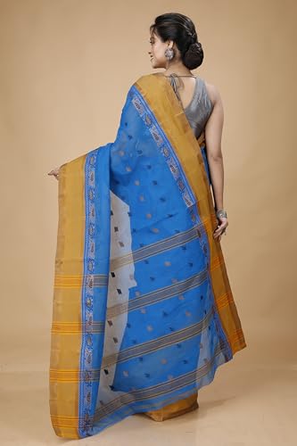 Image of Women's Traditional Bengal Tant Pure Cotton Design Border & Butta Tant Saree Without Blouse Piece