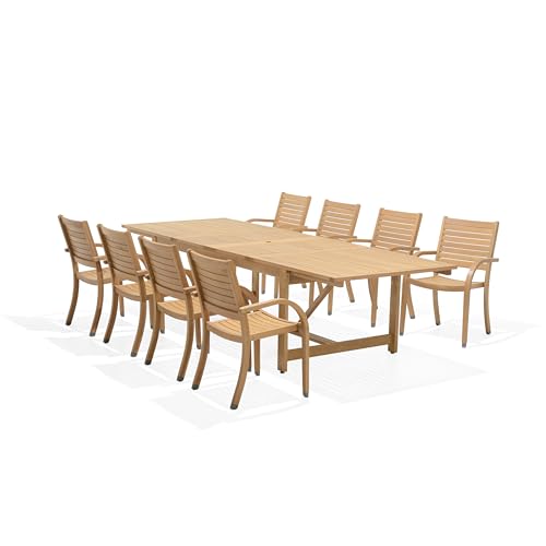 Amazonia Berlin 9-Piece Rectangular Extendable Patio Dining Set | Teak Finish | Ideal for Outdoors and Indoors