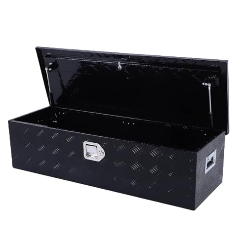 Luocute 39-Zoll-Werkzeugkasten für LKW-Ladefläche, Robuster Werkzeugkasten aus Aluminium mit Rhombischem Muster, mit Gasdruckfeder und Schloss, Wasserdichter Aufbewahrungskasten für