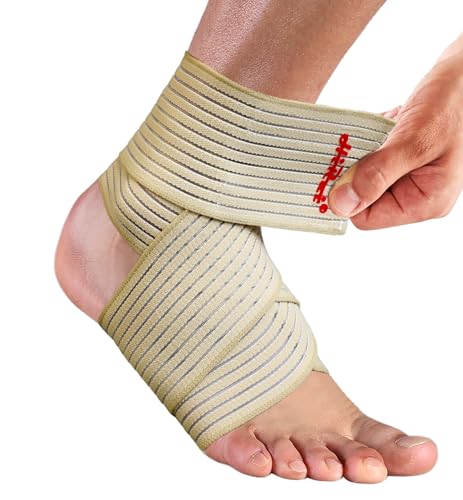 HiRui Foot & Ankle Brace 2 Pack, Adjustable Compression Wrap for Men & Women – Helps with Sprains, Plantar Fasciitis, Achilles Tendonitis, Arthritis, Running, Sports, Gym – Fits in Shoes (Beige)