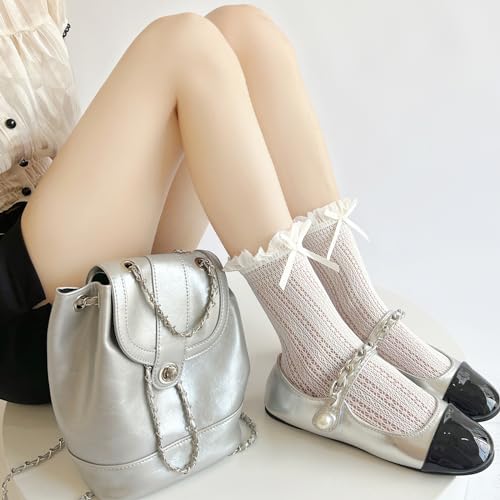 Image of BIVOLU Womens Ankle Socks Lace Ruffle Frilly Cotton Cute Princess Ankle Dress Socks for Girl 2 Pack