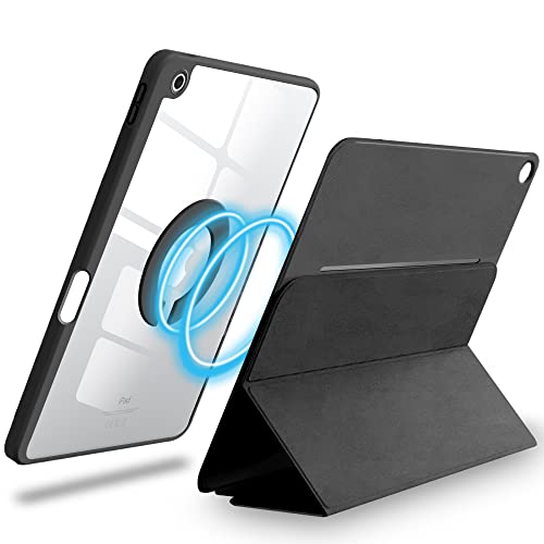 Image of Amazon Basics Magnetic Case Cover for Apple iPad 10.2 inch 2021 9th /8th /7th Gen with Trifold Stand Detachable Case, Transparent Back, Flexible with Soft Sides, Sleep /Wake Case, Pencil Holder - Black