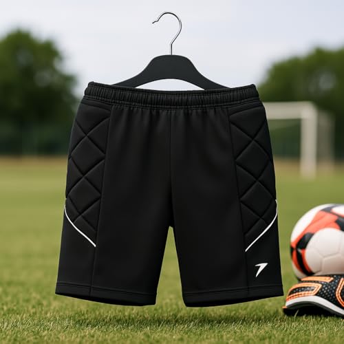 Bermuda Goleiro Calção Short Junior Futebol Futsal Infantil Poker Proteção (BR, Alfa, G, Preto)