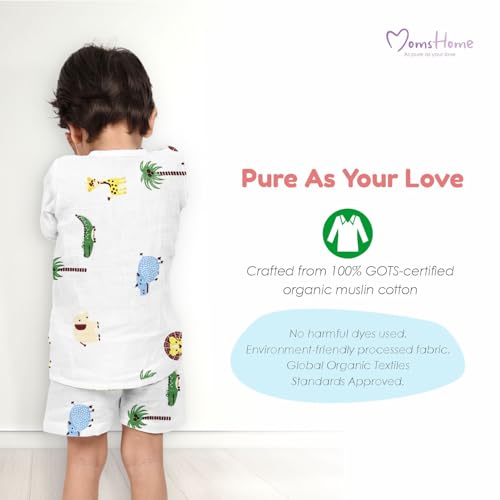 Image of MOM'S HOME Organic Muslin Baby Jhabla Set | Unisex Cotton Vest | Pack of 5 | 3-6 Months | Soft, Breathable, Summery Prints