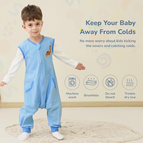 Image of WONDAY Toddler Sleep Sack with Feet, 2 Pack 0.5 Tog Lightweight Sleeping Sacks for Walking with Legs,2T 3T