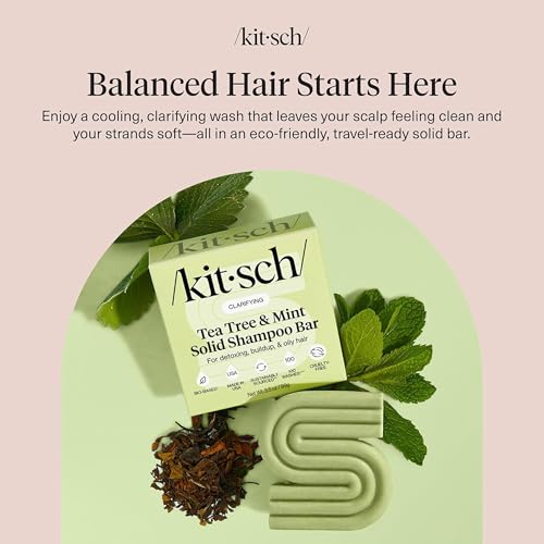 Image of Kitsch Clarifying Tea Tree & Mint Shampoo Bar Soap - Made in USA, 3.5 oz | Clarifying Shampoo for Build-Up Removal - Hair Shampoo for Women and Men for Scalp & Oil Control - Vegan Hair Care