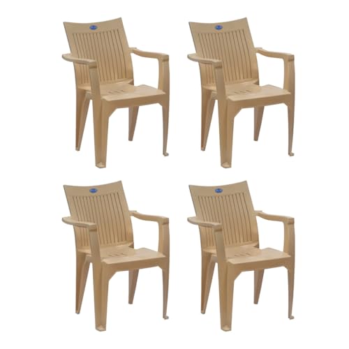 Image of Nilkamal Plastic Chair with Arm |Set of 4| 3 Year Warranty | for Home, Living Room, Outdoor | Marble Beige Colour | CHR2209