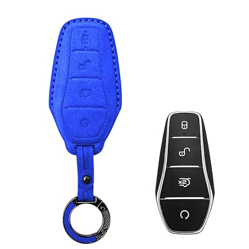 Image of KMH Alcantara Key Cover Compatible with BYD Atto 3 Models Smart Keycover with Keychain 4 Buttons Shell Case Holder Full Key Protector Accessories Smart Keycover with Keychain, Blue - Pack of 2