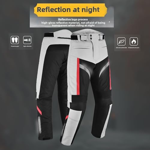 Men's Waterproof Armored Motorcycle Trousers Protective Cordura Textile Pants with Removable Protectors for Biking (US, Waist, 36, Regular, Silver)