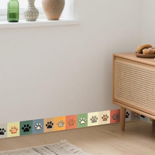Image of Nuxovilar Colorful Paw Print Peel Stick Wall Border PVC 3.94x16.4'