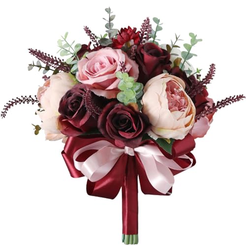 Jackcsale Wedding Bouquets for Bride, 9.4 Inch Artificial Silk Rose