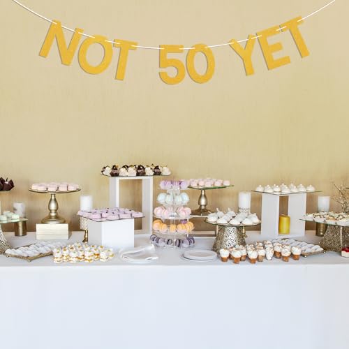 Image of Not 50 Yet Banner - Last Year in My 40s Banner, Happy 49th Birthday Sign, Cheers to 49 Years, Funny 49th Birthday Party Decorations Gold Glitter
