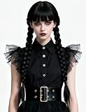 Juziviee Girls Braided Black Wigs for Gothic Costume Women Cute Soft Black Wig with Bangs for Halloween Costume Cosplay JZ025BK