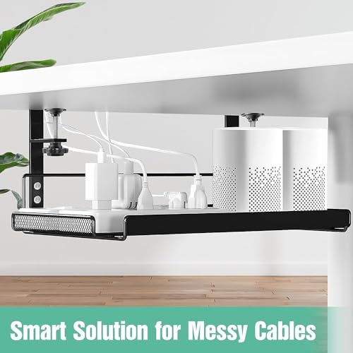 Image of Bayleef No Drilling Under Desk Cable Management Metal Cable Management Tray Under Desk with Clamp