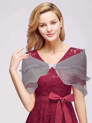 Campsis Wedding Chiffon Shawls Wraps Gray Bride Cape Cover Up Ruffled Edge Soft Bridal Stoles for Women and Girls4