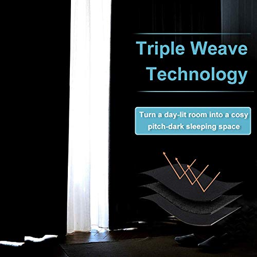 RYB HOME Bedroom Blackout Curtains - Small Window Treatment Set Energy Saving Thermal Insulated Drapes for Living Room / Nursery / Kitchen, 42-inch Wide x 45-inch Long, Black, 2 Panels