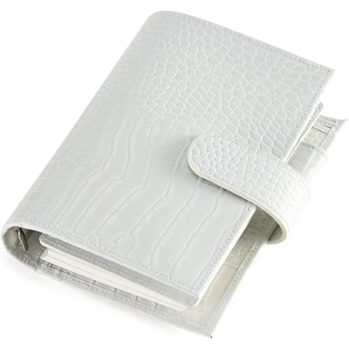 otoye システム手帳、ルーズリーフノート 本革 クロコダイル柄 ポータブルノート 牛革レザーストラップ カードスロット キャッシュスロット メモ帳 ノートブック リング型レザー収納ボックス バインダー付き 実用なタイプ (E)