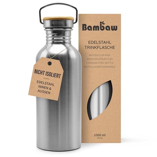 Bambaw – Edelstahl Trinkflasche 1l, Wasserflasche 1l, Nicht Isolierte...