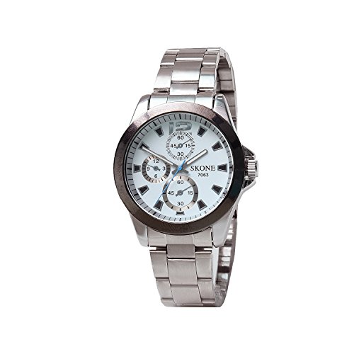 Image of Skone 7063-man-2 Analog White Dial Stainless Steel Strap Wrist Watch / Casual Watch - For Men's