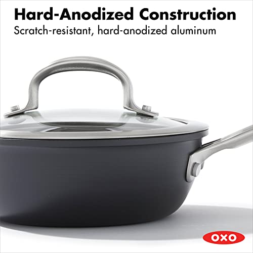 Image of OXO Good Grips Pro 1QT and 2QT Saucepan Pot Set with Lids, 3-Layered German Engineered Nonstick Coating, Stainless Steel Handles, Black