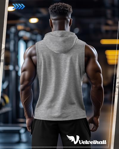 3 Pack Men's Big & Tall Workout Hooded Tank Tops, Cotton Sleeveless Gym Hoodies Bodybuilding Muscle Cut Off Shirts3