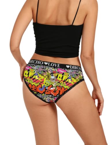 Dircho Women's 6 Pack Hipster Briefs Graffiti Print Lace Trim Cotton Crotch - image 2