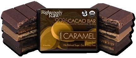 Gourmet Organic Raw Chocolate Bars - CARAMEL (LUCUMA FRUIT) TRUFFLE CENTER - 90% RAW DARK CHOCOLATE (06/2.3 oz Bar)
