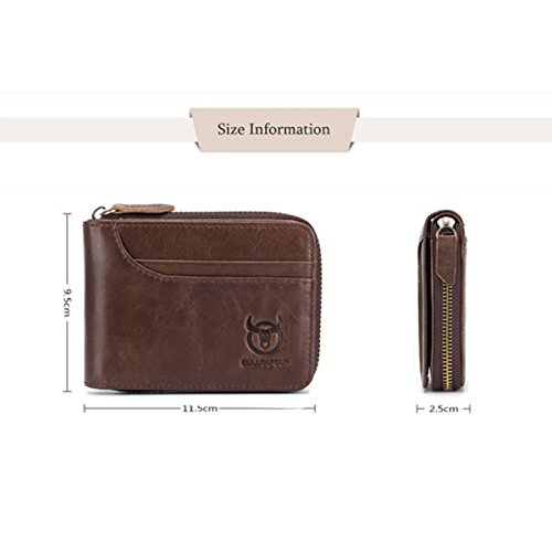 Leather Wallet Zipper Men Wallet, Mens RFID Antimagnetic Genuine Leather 11 Card Slots Wallet Coin Purse Wallet Credit Card Holder (Brown)2