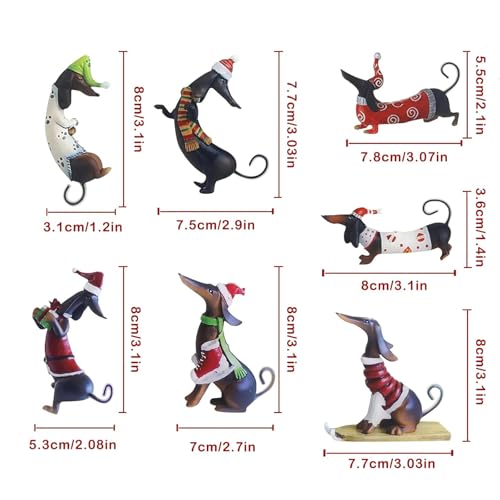 7 Stück Weihnachtsdackel Dekorationen, Dackel Weihnachtsbaum Dekorative Anhänger aus Acryl 2D für Hunde Weihnachtsbaumschmuck Hunde für Weihnachtsbäume Anhänger Ornament