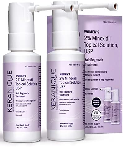 Keranique Hair Regrowth Treatment for Women - 2% Minoxidil for Women Hair Growth & Thickening - Topical Solution Scalp Treatment for Hair Loss & Thinning w/Precision Spray Applicator - 4 Fl Oz