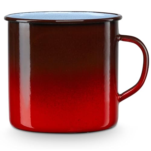 briebe Taza Café Camping 8 cm Pote Acero Esmaltado 0,40 ml, Acampada, Picnic, Viajes, Senderismo, Apta Fuego, Inducción, Vitrocerámica, Gas, Horno, Vintage Ignea Rojo