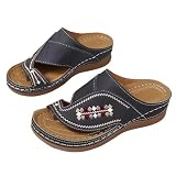 Sandalias de cuña bordadas para mujer, estilo bohemio, para verano, casual, diario, cómodas, para vacaciones, playa, Black, 39.5 EU