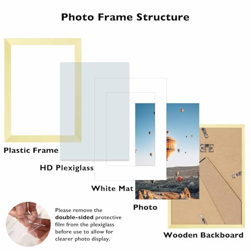 Image of JCJMY 5.8x8.3 A5 Picture Frame Gold with 4x6 Mat for Wall Hanging or Tabletop, Display Photo 4x6 with Mat or 5.8 x 8.3 Without Mat, Wall Poster Photo Frame with Shatter Resistant Plexiglass, Gold