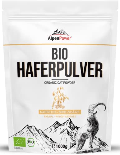 AlpenPower BIO HAFERPULVER 1 kg - 100% reines Hafervollkornpulver ohne Zusatzstoffe - Glutenfrei & reich an komplexen Kohlenhydraten - Vielseitig anwendbar