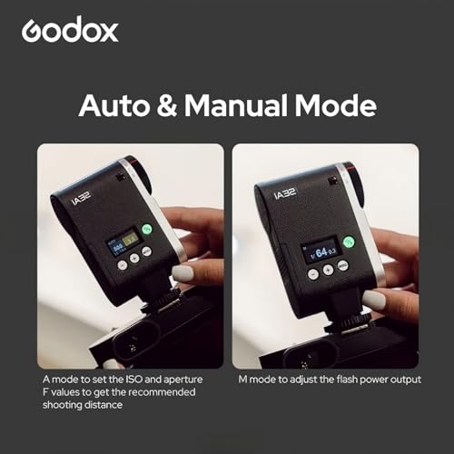 Image of Godox iA32 Mini Camera Flash - Adjustable, GN15 with 8 Levels 1 /128-1 /1, for Canon,for Nikon,for Sony, for Fuji, for Olympus,2.5s Recycle /490 Flash Times /Auto /Manual Modes