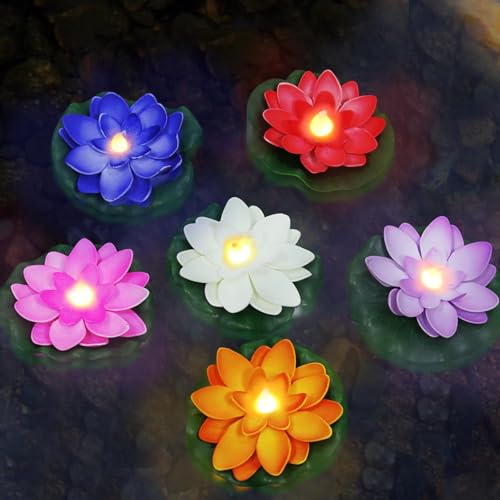 Image of CAVY LED Lotus Floating Diya Candles for Pool Pond, Glass Bowl | Water Sensor Waterproof LED Battery Operated Smokeless Candles for Home Decoration, Diwali Decoration, Indoor & Outdoor (Pack of 6)