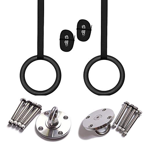 Kovas Gymnastic Rings Adjustable Straps with SUS304 Stainless Steel Ring Mounts,Gymnastic Rings for Full Body Strength and Muscular Bodyweight Training,2 Stainless Steel Heavy Duty Universal Hangers