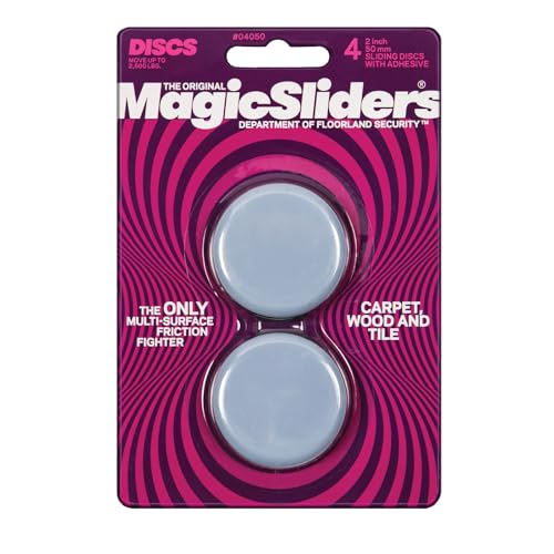 MAGIC SLIDERS L P 4050-2 Reusable Furniture Sliders | Heavy-Duty Self-Adhesive Floor Protectors for Carpets & Hard Floors | Non-Skid Pads for Chairs Tables and Heavy Furniture (Pack of 4 Grey)