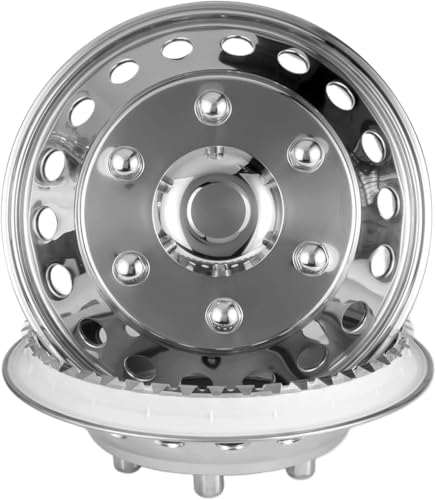 Image of 16 inch Wheel Simulator fit for 2007-2025 Dodge, Mercedes and Freightliner Sprinter Van, 4pcs Waterproof Protective Snap on Hubcaps 6 Lug 18 Hand Hole Polished Stainless Steel Dually Covers 6K06R