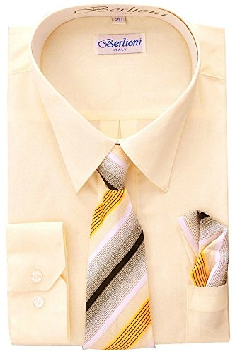 Boy's Dress Shirt, Necktie, and Hanky Set - Off-White, Size 12