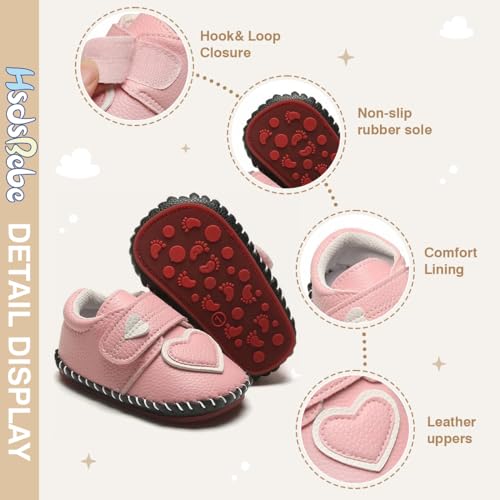 Image of HsdsBebe Baby Boys Girls Pu Leather Hard Bottom Walking Sneakers Toddler Rubber Sole First Walkers Infant Cartoon Slippers Crib Shoes