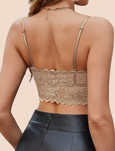 Image of Avidlove Bralettes for Women V Neck Lace Camisole Y2K Tank Top Strappy Cami Unpadded Bra Lingerie Crop Tops Outfits