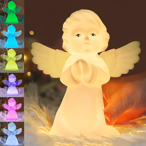 VEEKI Night Light for Kids, Multi-Color Angel Silicone Lamp with Tap Control, Rechargeable LED Beside Night Lights, Dimmable Cute Nursery Night Light...