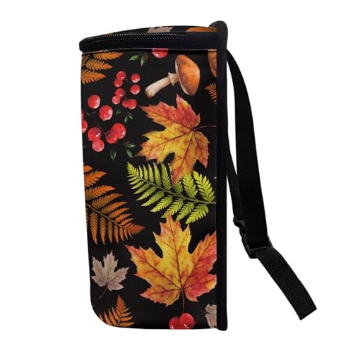 Image of Talayituse Mushroom Berry Maple Leaves Print Car Trash Can with Adjustable Straps, Car Trash Bag Bin Car Garbage Bag Multipurpose Storage Box Thanksgiving Decor for Vehicle Travel Camping Picnicing