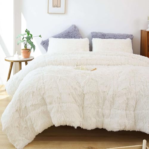 Smoofy Faux Fur Plush Twin Comforter Set, Fluffy Fuzzy Plush Twin Bedding, Cute Soft Shaggy Velvet Double-Sided Bedding Set, 2Pcs - 1 Comforter(66"x90") + 1 Pillowcase(20"x26")