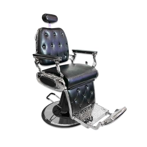 JNC Janice Cadeira de barbeiro urso cadeira de barbeiro Prata com pé hidráulico, giratório, elevável, reclinável e com cabeça.